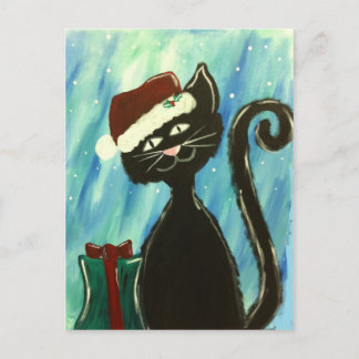Whimsical Christmas Kat Print Feestdagenkaart
