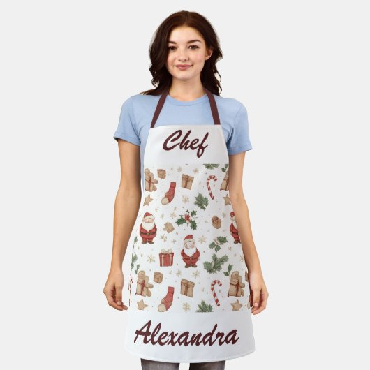 Whimsical Christmas Kitchen Apron – Personalized Schort (Gedragen)