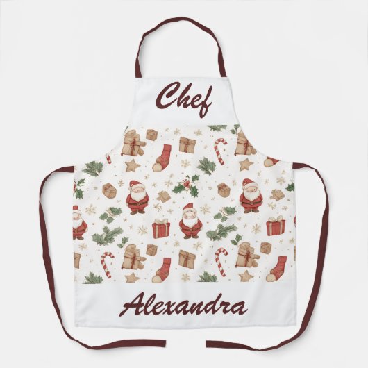 Whimsical Christmas Kitchen Apron – Personalized Schort (Voorkant)