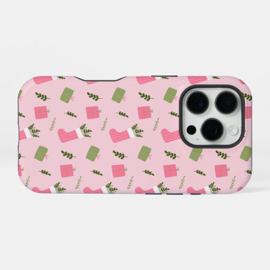 Whimsical Christmas Kousen Geschenken Patroon Roze iPhone Hoesje (Achterkant horizontaal)