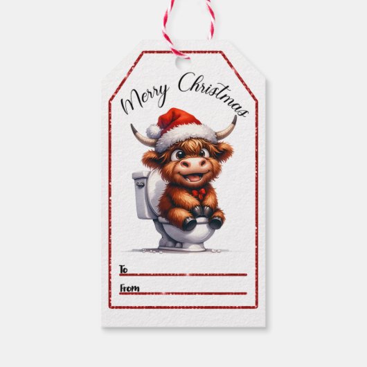 Whimsical Christmas label met een leuke Highland k Cadeaulabel (Achterkant)