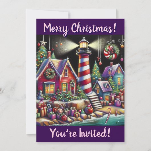 Whimsical Christmas Lighthouse gepersonaliseerd Kaart (Voorkant)