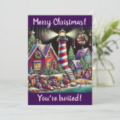 Whimsical Christmas Lighthouse gepersonaliseerd Kaart (Staand voorkant)