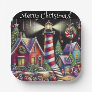 Whimsical Christmas Lighthouse gepersonaliseerd Papieren Bordje