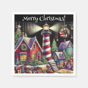 Whimsical Christmas Lighthouse gepersonaliseerd Servet