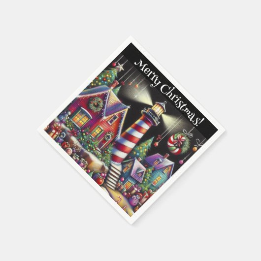 Whimsical Christmas Lighthouse gepersonaliseerd Servet (Hoek)