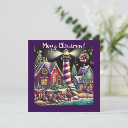 Whimsical Christmas Lighthouse Gepersonaliseerde K (Staand voorkant)