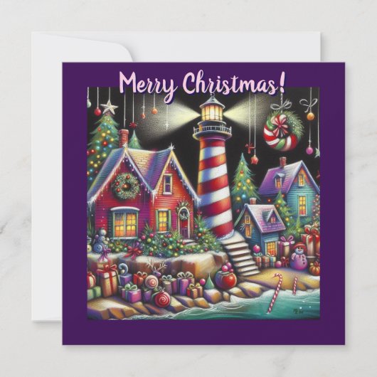 Whimsical Christmas Lighthouse Gepersonaliseerde K (Voorkant)