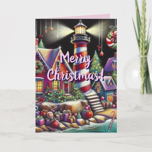 Whimsical Christmas Lighthouse Holiday Kaart (Voorkant)