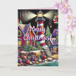 Whimsical Christmas Lighthouse Holiday Kaart