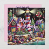 Whimsical Christmas Lighthouse Holiday Kaart (Voorkant / Achterkant)