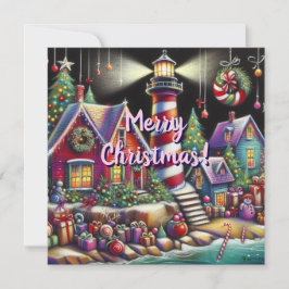 Whimsical Christmas Lighthouse Holiday Kaart