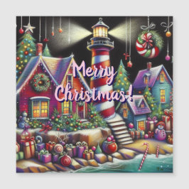 Whimsical Christmas Lighthouse Magnetische Kaart
