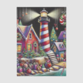 Whimsical Christmas Lighthouse Paarse Decoupage Tissuepapier (Voorkant)