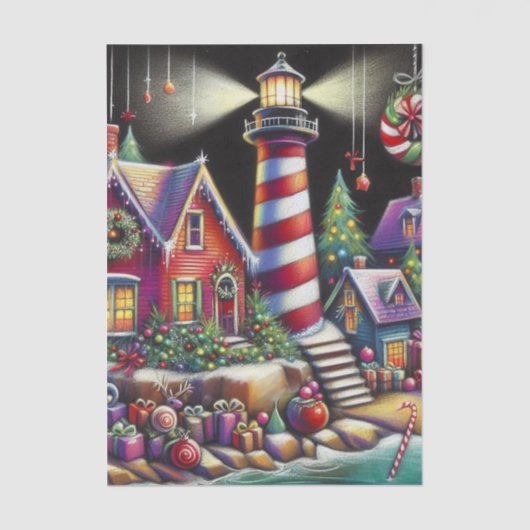 Whimsical Christmas Lighthouse Paarse Decoupage Tissuepapier (Voorkant)