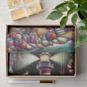Whimsical Christmas Lighthouse Paarse Decoupage Tissuepapier (Geschenk)