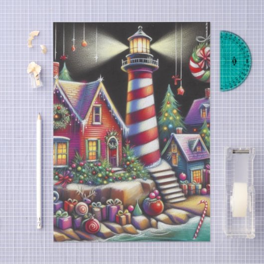 Whimsical Christmas Lighthouse Paarse Decoupage Tissuepapier (Craft)