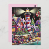 Whimsical Christmas Lighthouse Rood Roze Paarse Briefkaart (Voorkant / Achterkant)