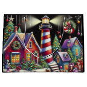 Whimsical Christmas Lighthouse Rood Roze Paarse Groot Cadeauzakje (Voorkant)