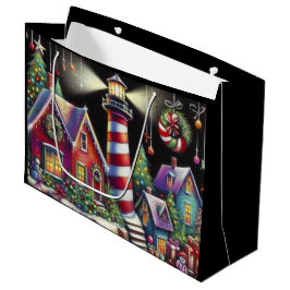 Whimsical Christmas Lighthouse Rood Roze Paarse Groot Cadeauzakje