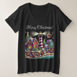 Whimsical Christmas Lighthouse Rood Roze Paarse Grote Maat T-shirt