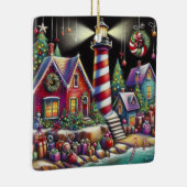 Whimsical Christmas Lighthouse Rood Roze Paarse Keramisch Ornament (Rechts)