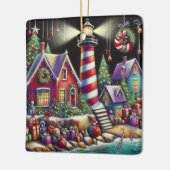 Whimsical Christmas Lighthouse Rood Roze Paarse Keramisch Ornament (Links)
