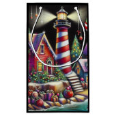 Whimsical Christmas Lighthouse Rood Roze Paarse Klein Cadeauzakje (Achterkant)