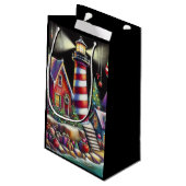 Whimsical Christmas Lighthouse Rood Roze Paarse Klein Cadeauzakje (Achterkant Gekanteld)