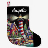 Whimsical Christmas Lighthouse Rood Roze Paarse Kleine Kerstsok (Voorkant)