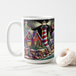 Whimsical Christmas Lighthouse Rood Roze Paarse Koffiemok