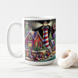 Whimsical Christmas Lighthouse Rood Roze Paarse Koffiemok