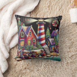 Whimsical Christmas Lighthouse Rood Roze Paarse Kussen