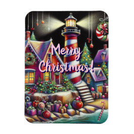 Whimsical Christmas Lighthouse Rood Roze Paarse Magneet