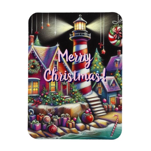 Whimsical Christmas Lighthouse Rood Roze Paarse Magneet (Verticaal)
