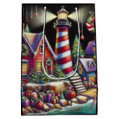 Whimsical Christmas Lighthouse Rood Roze Paarse Medium Cadeauzakje (Achterkant)