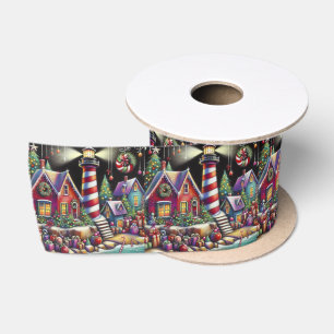 Whimsical Christmas Lighthouse Rood Roze Paarse Satijnen Lint