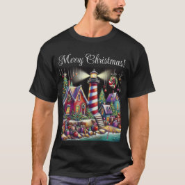Whimsical Christmas Lighthouse Rood Roze Paarse T-shirt