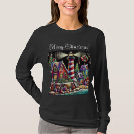 Whimsical Christmas Lighthouse Rood Roze Paarse T-shirt