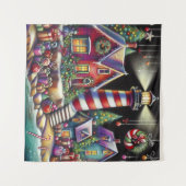 Whimsical Christmas Lighthouse Rood Roze Paarse Wandkleed (Voorkant (horizontaal))