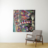 Whimsical Christmas Lighthouse Rood Roze Paarse Wandkleed (In Situ (horizontaal))