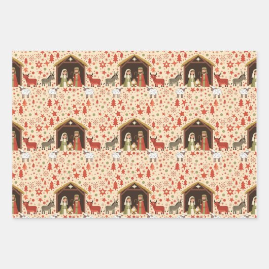 Whimsical Christmas Manger Scenes Inpakpapier Vel (Voorkant 3)