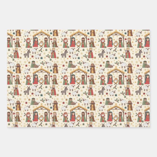 Whimsical Christmas Manger Scenes Inpakpapier Vel (Voorkant 2)