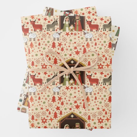 Whimsical Christmas Manger Scenes Inpakpapier Vel (In situ)