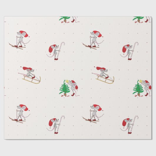 Whimsical Christmas Mice Wrapping Paper  Cadeaupapier (Vlak)