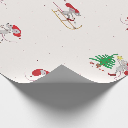 Whimsical Christmas Mice Wrapping Paper Cadeaupapier (Hoek)