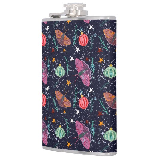 Whimsical Christmas Moth en Ornament Pattern Heupfles (Links)