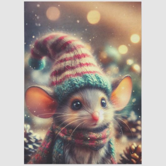 Whimsical Christmas Mouse in feestelijke Pet Decou Tissuepapier (Voorkant)