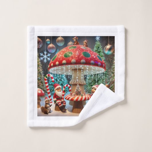 Whimsical Christmas Mushroom Handdoek Design (Wasdoekje)