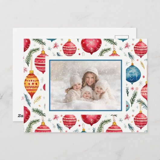 Whimsical Christmas Ornamenten Foto Feestdagenkaart (Voorkant / Achterkant)